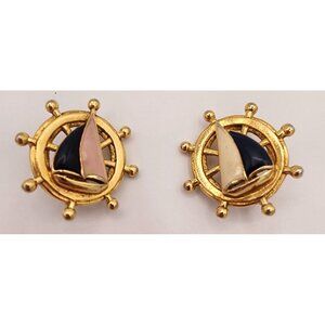 Vintage Avon Gold Tone Enamel Nautical Sailboat Clip-On Earrings